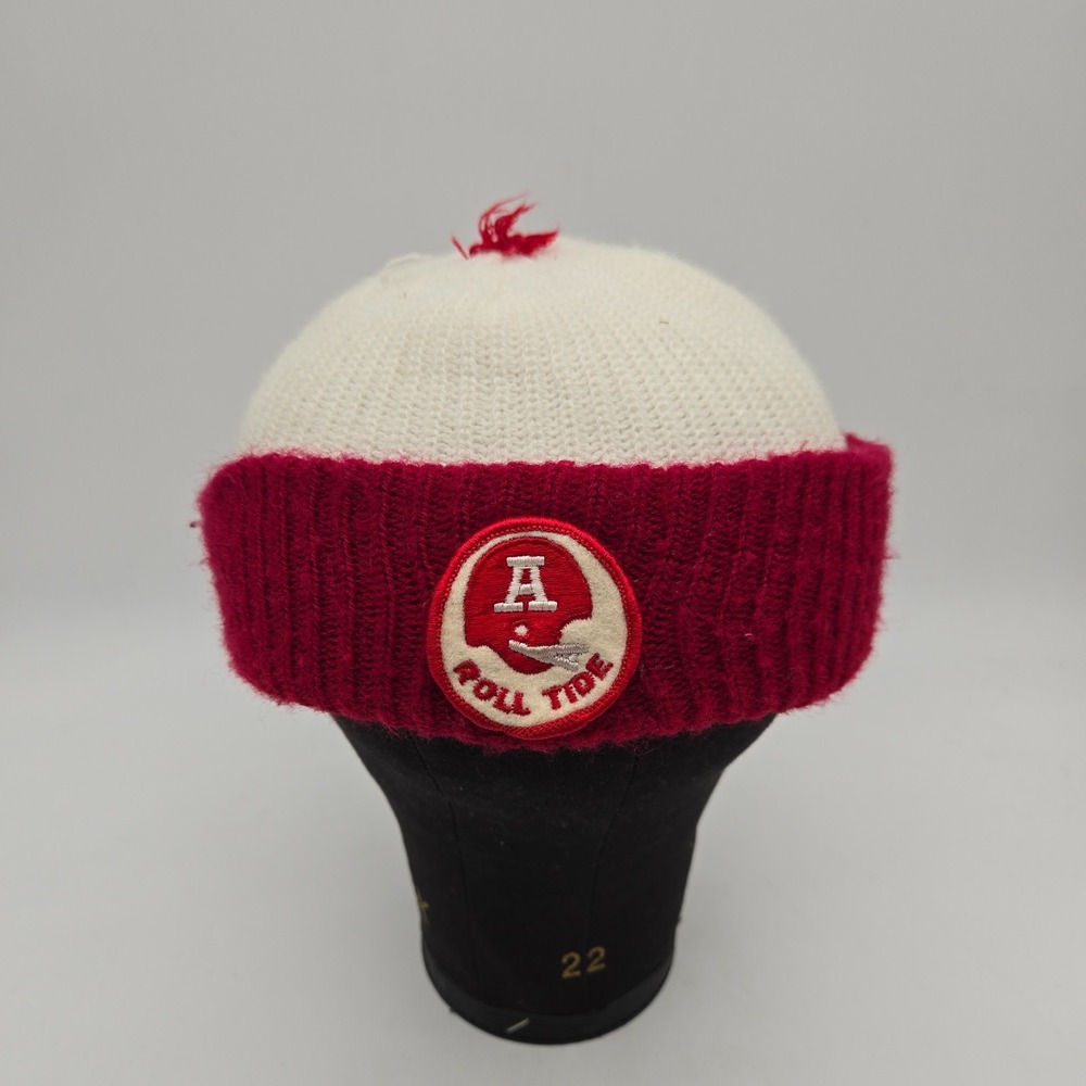 Vintage Alabama Crimson Tide Beanie Cap Sock Hat White Football Medium Stretch
